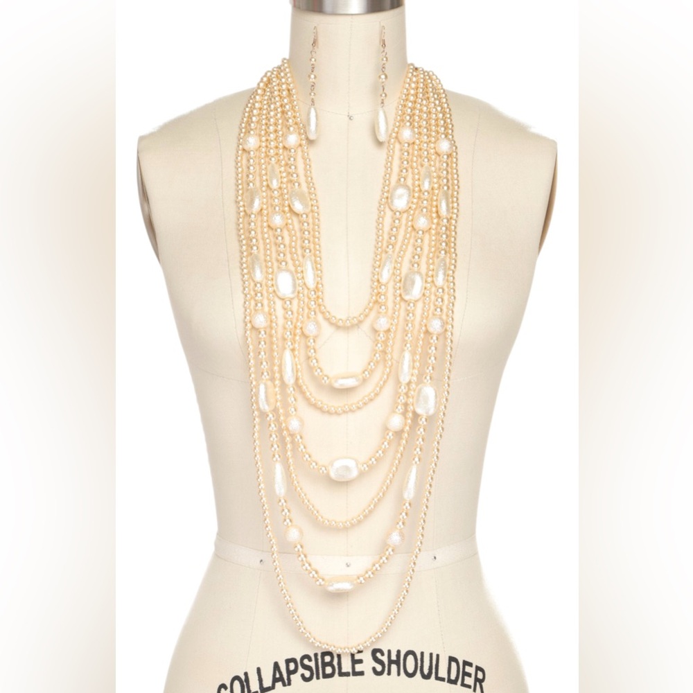 Multi-Strand Ivory Pearl & Gold Layered Statement Necklace